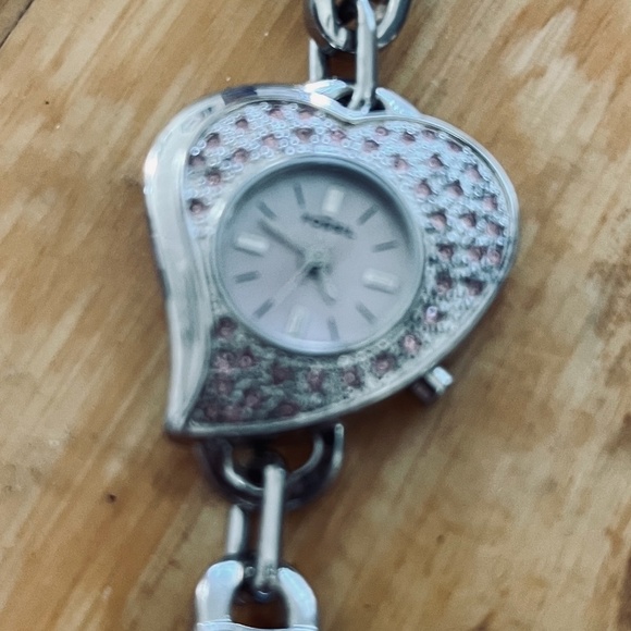 FOSSIL watch women pink Swarovski crystal hearts ES1354 NWT AdjustOMatic band main image 4